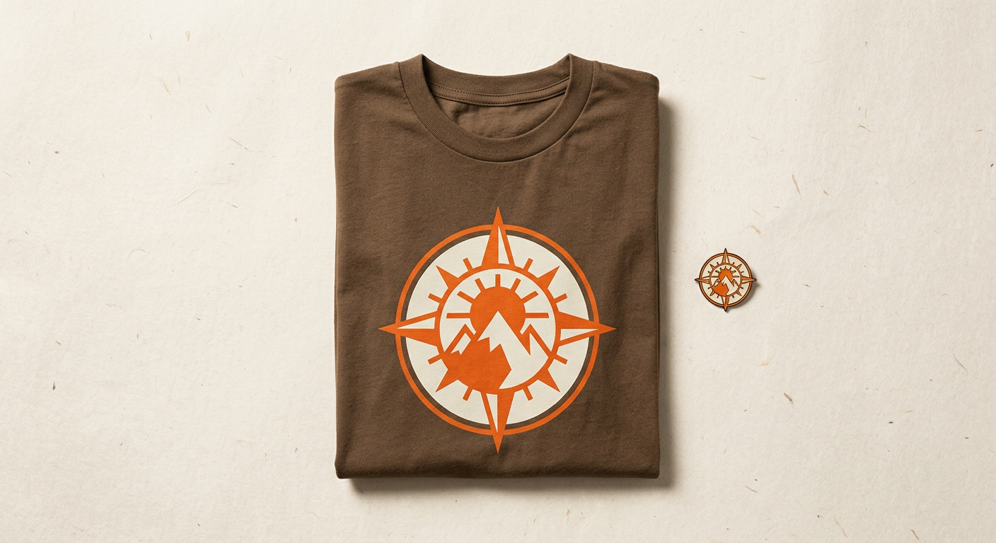 A folded club tee with a badge printed on the chest, one of Ducked Trail's own designs